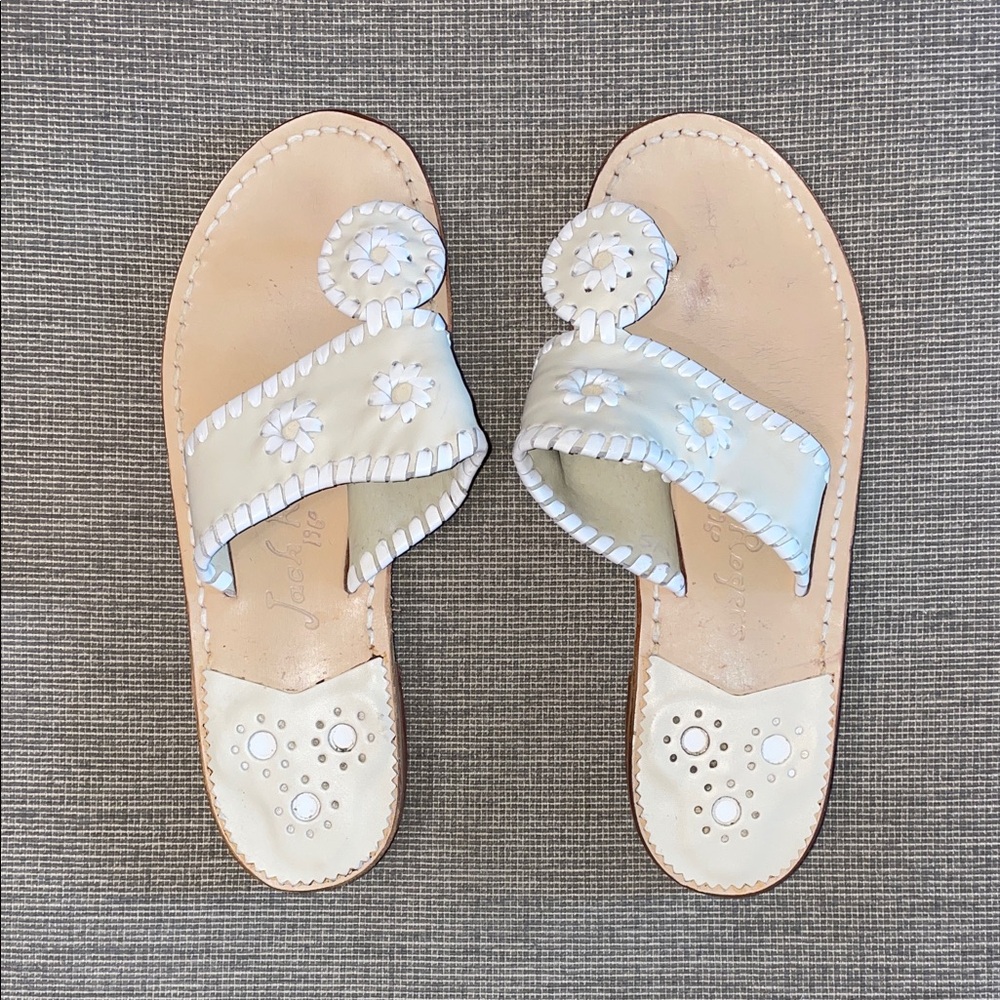 Jack Rogers Girls Leather Sandals Size 5 - Cream and White